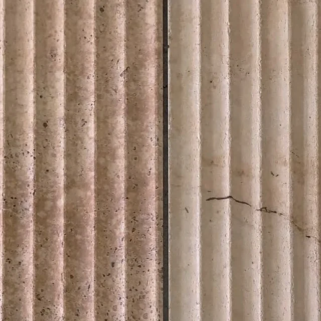 Fluted travertine flexible stone sample